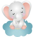Cute elephant sitting on blue cloud Royalty Free Stock Photo