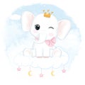 Cute Elephant sitting on the cloud blue Royalty Free Stock Photo