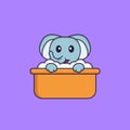 Cute elephant taking a bath in the bathtub. Animal cartoon concept isolated. Can used for t-shirt, greeting card, invitation card Royalty Free Stock Photo