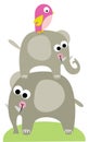 Cute elephant on top of another and bird Royalty Free Stock Photo