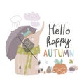 Cute elephant under umbrella. Autumn time. Rainy weather Royalty Free Stock Photo