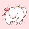 Cute elephant unicorn cartoon hand drawn style