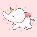 Cute elephant unicorn cartoon hand drawn style