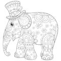Coloring page,book a cute elephant image for children,line art style illustration for relaxing.