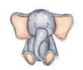 Cute watercolor elephant paintings for postcard