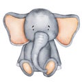 Cute watercolor elephant paintings for postcard