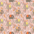 Cute elephant in wild flower field seamless pattern Royalty Free Stock Photo