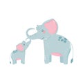 Cute elephants family grass bushes nature wild cartoon