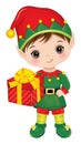 Vector Cartoon Cute Little Elf Boy with Gift Box Royalty Free Stock Photo