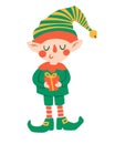 Cute elf character. Christmas Santa Claus helper. Boy dwarf little fantasy helper. Cartoon flat vector isolated set. Perfect for Royalty Free Stock Photo