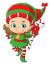 Cute elf girl carrying candy cane