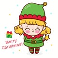 Cute elf girl Character Christmas baby holding magic wand stars Royalty Free Stock Photo