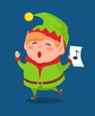 Cute Elf Singing Carol Songs, Vector Illustration Royalty Free Stock Photo