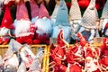 Cute elf toys being sold at traditional christmas markets in charming Christmas market in front of the Rathaus City hall of Vienna Royalty Free Stock Photo