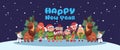 Cute Elfs And Santa Deer On Happy New Year Greeting Card Merry Christmas Holiday Concept