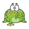 Cute embarrassed green frog, cartoon character isolated on white background Royalty Free Stock Photo