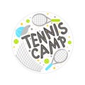 Cute emblem for Tennis camp with sports element