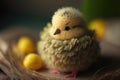 Embroided chick with easter eggs, generative ai