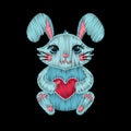 Cute embroidered rabbit with heart for kids fashion design.