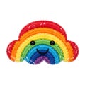 Cute Embroidered Rainbow Cloud with Happy Face graphic isolated on a transparent background Royalty Free Stock Photo