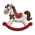 A cute embroidered rocking horse on a deep red background Royalty Free Stock Photo