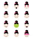 Cute emoji collection. Kawaii asian girl face different moods Royalty Free Stock Photo