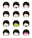 Cute emoji collection. Kawaii asian girl face different moods Royalty Free Stock Photo