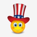 Cute emoticon with hat that symbolize flag of United States of America - smiley, emoji - vector illustration