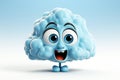 Cute emoticon thinking with blue cloud emoji 3d illustration 3d rendering on White Background