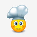 Cute emoticon wearing chef hat - emoji, smiley - vector illustration