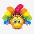Cute emoticon on white background with carnival headdress motive - smiley - vector illustration