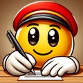 Emoticon writing a letter with pen. Emoticon vector illustration.