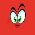 Cute emotion with big eyes and pouting lips on a red background. Vector