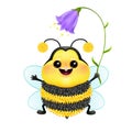 Cute emotional cartoon bee with flower