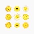 Cute emotional smiling sun faces icons set Royalty Free Stock Photo