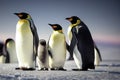 Emperor Penguin family with a fluffy baby, in snowy Antarctic, generative ai Royalty Free Stock Photo