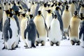 Cute emperor penguin with gray backs basking in polar cold