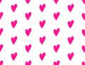 Romantic modern pattern with hand-drawn hearts in plastic pink color