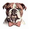 Cute English Bulldog In Bow Tie: Vintage Stamp Print Illustration Royalty Free Stock Photo