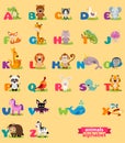 Cute english illustrated zoo alphabet with cute cartoon animal