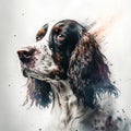 Cute English Springer Spaniel portrait. Digital painting with splashes. Royalty Free Stock Photo