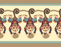 Cute ethnic hang monkey seamless ribbon pattern Royalty Free Stock Photo