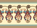 Cute ethnic hang monkey seamless ribbon pattern