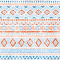 Cute ethnic seamless pattern. Tribal and aztec motifs. Grunge texture. Vintage print for textiles. Blue, orange and white colors.