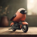 Cute Eurasian Bullfinch Riding A Motorcycle