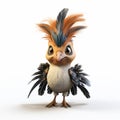 Cute Eurasian Hoopoe Cartoon Character With High-quality Feather Texture