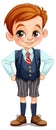 Cute European boy in student outfit cartoon character