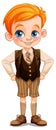 Cute European boy in student outfit cartoon character