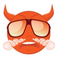 Cute evil emoticon in a sunglasses on white background.