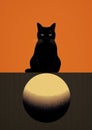 Cute evil feline halloween black pets moon background cat full animals kitty night blue Royalty Free Stock Photo